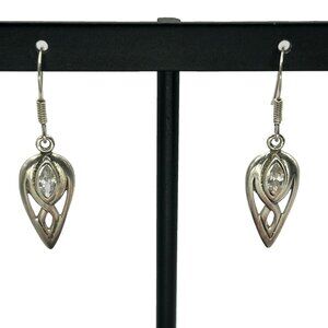 925 Sterling Silver Teardrop Fish Hook Drop Earrings With Marquise Cut CZ's